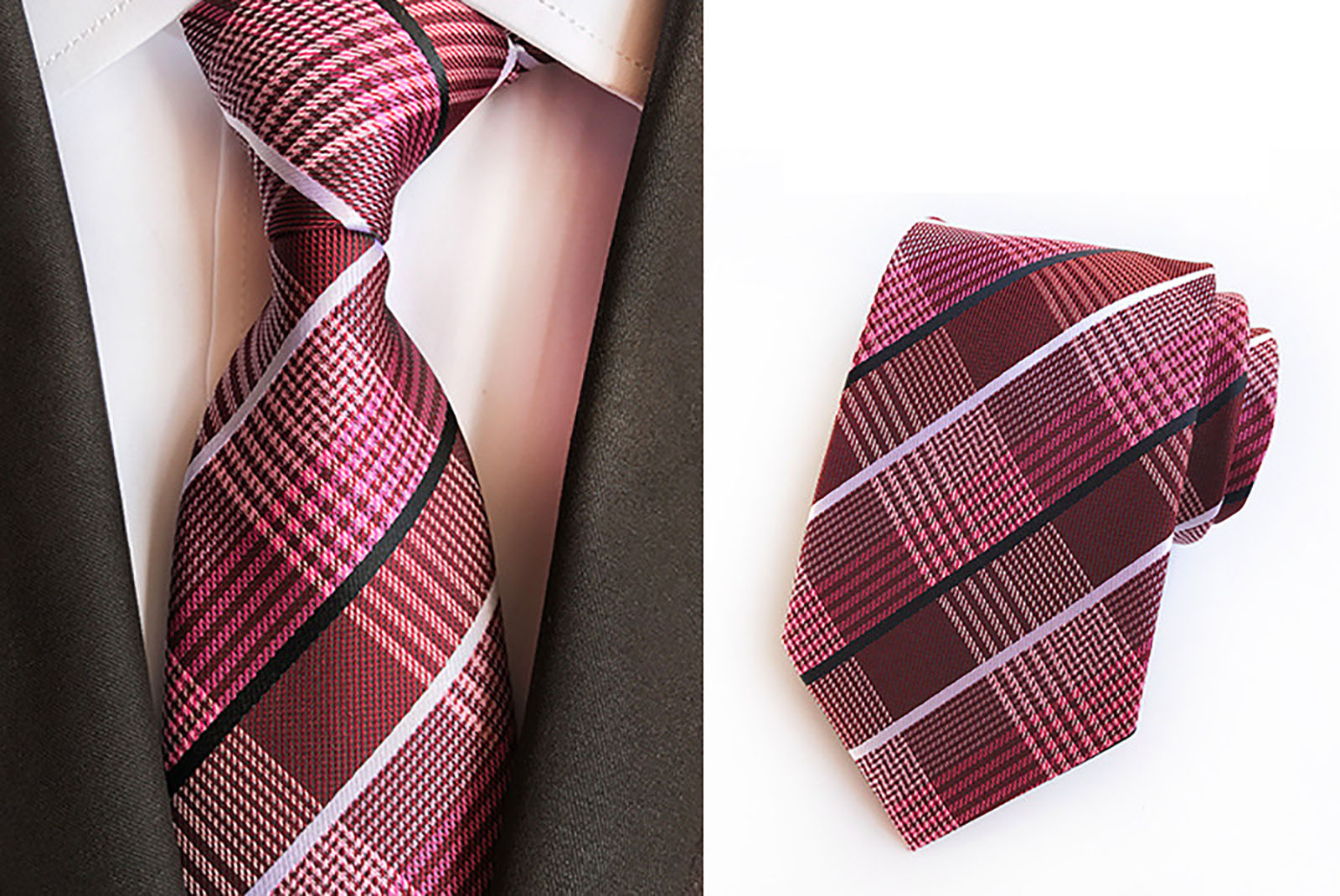Red Multi-Striped Plaid Tie